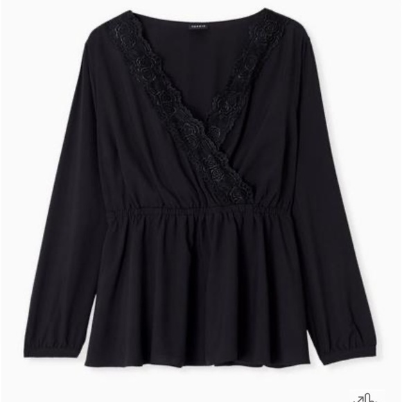 Torrid Black Lace Trim Babydoll Blouse Size Large - Picture 1 of 14